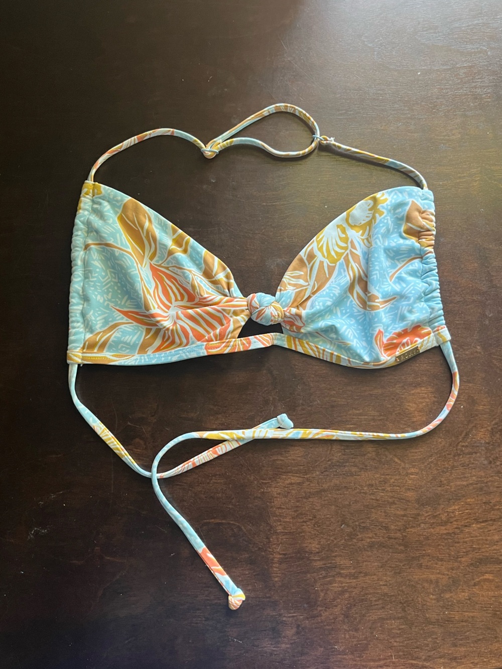Roxy Light Blue Tropical Print Triangle Bikini Top